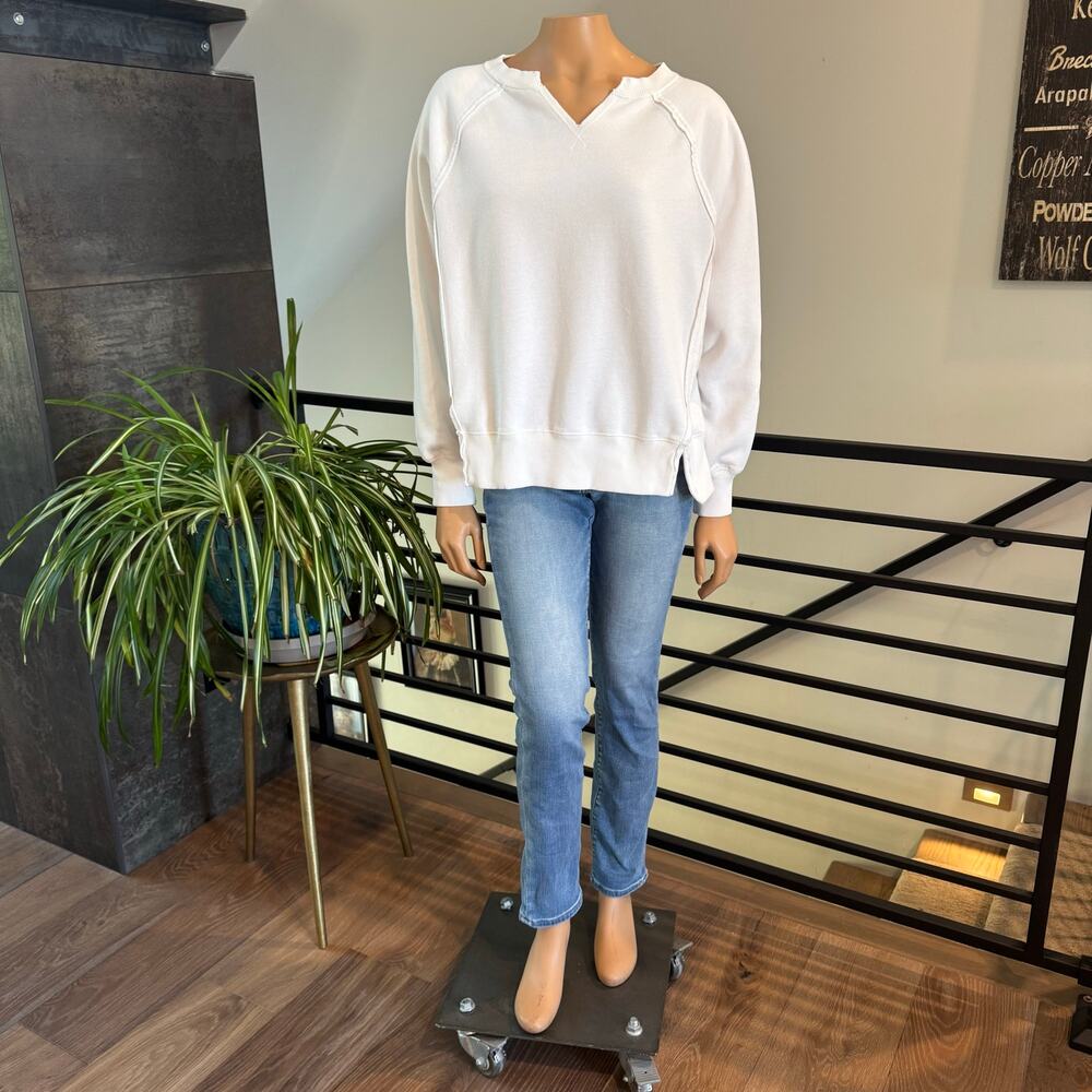 AE American Eagle White Notch Neck Raglan Pullover Sweatshirt Cozy Slouchy XS